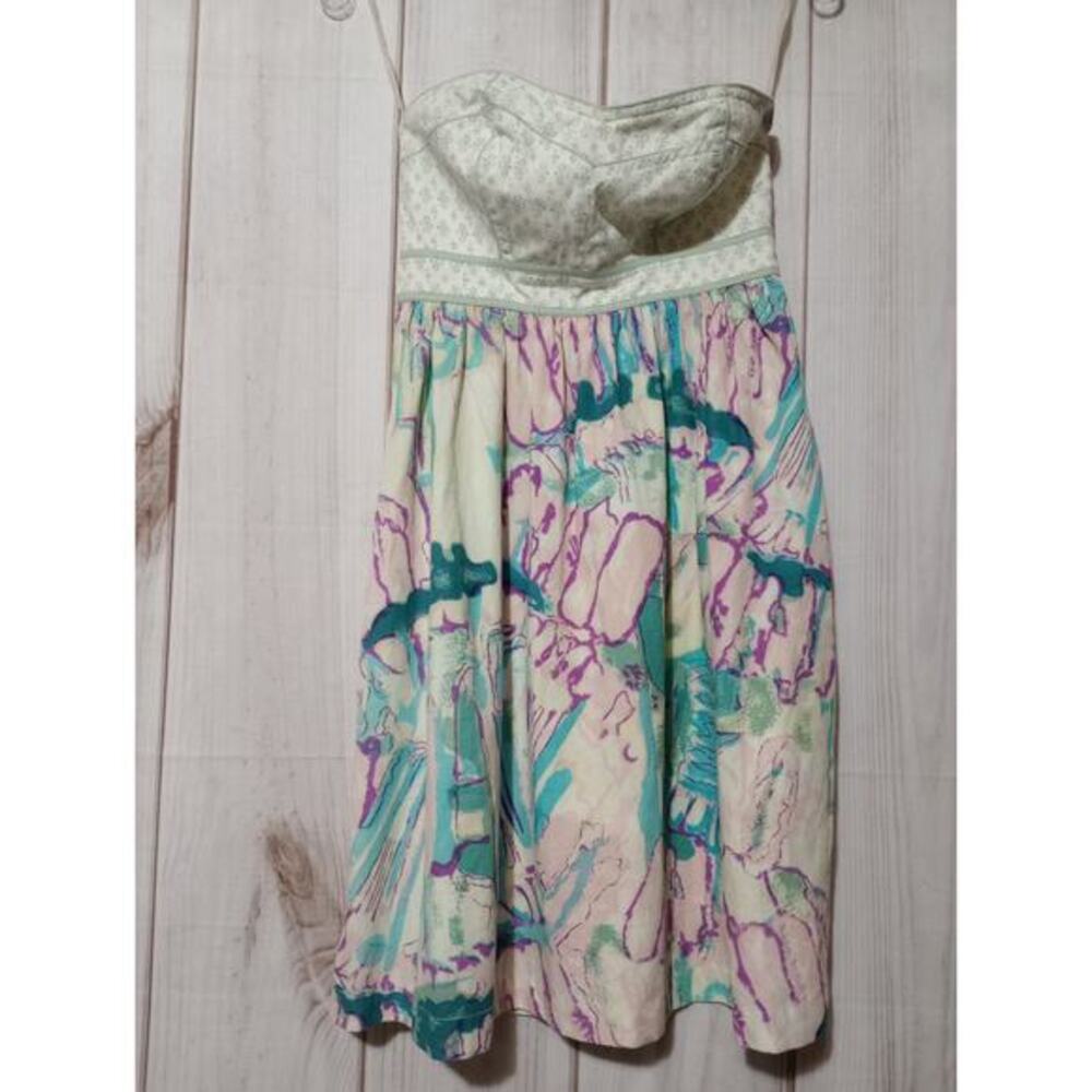 Kimchi Blue Urban Outfitters Strapless Floral Mini Dress Purple Teal Cotton Sz 0